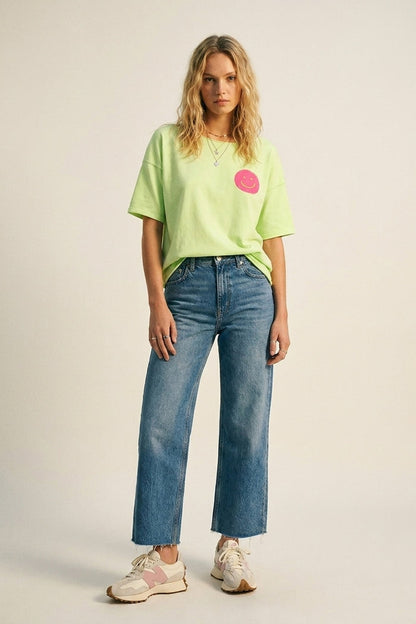 Light Green Relaxed Fit Smile Graphic sweatshirt - top