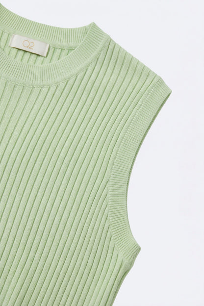 Light Green Ribbed Knit Sleeveless Top