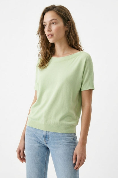 Light Green Soft Knit Relaxed Fit Short Sleeve Top