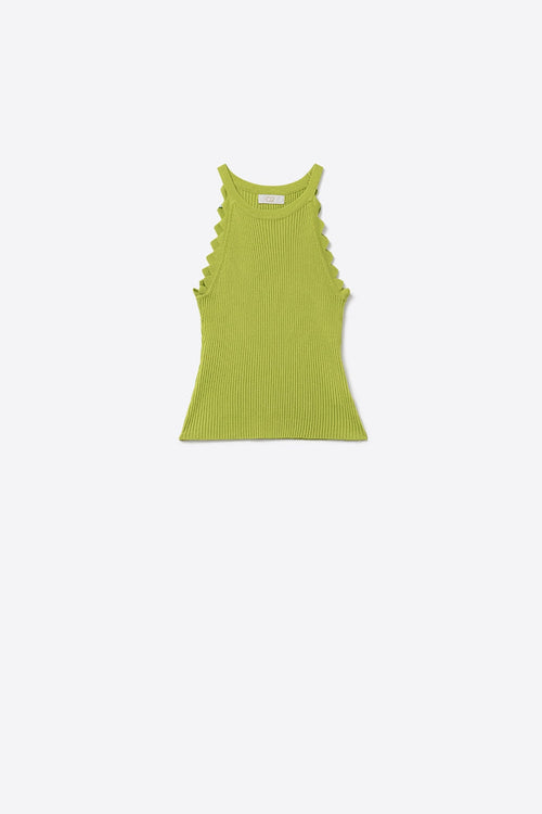 Light Moss Green Tank Top with Ribbed Underarm Detail