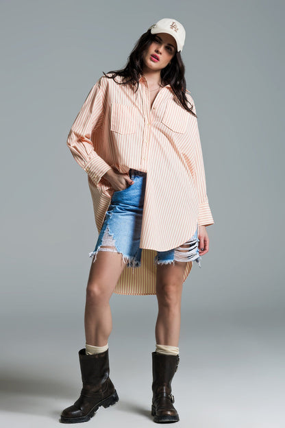Light orange oversized blouse with white stripes - Shirts