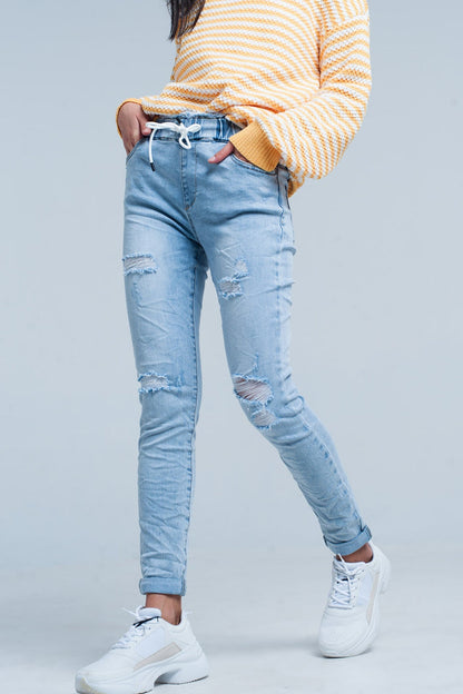 Light Wash Jogger with Drawstring Waistband - Denim