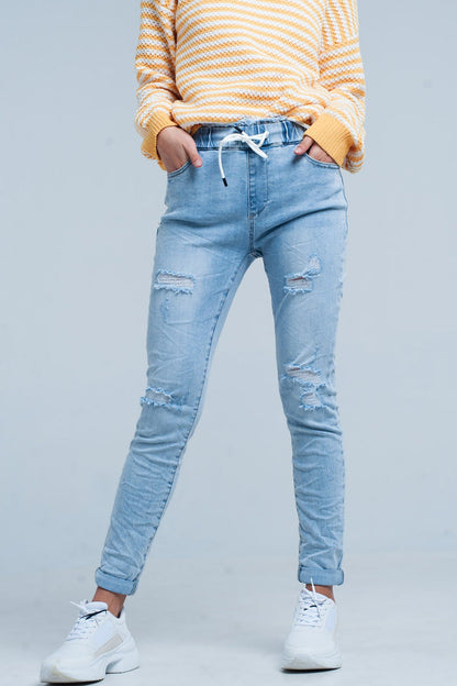 Light Wash Jogger with Drawstring Waistband - Denim