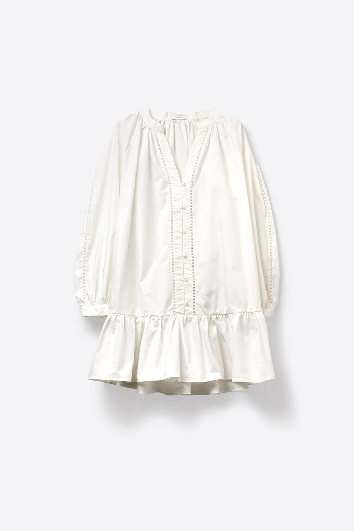 Lightweight Cotton Poplin Peasant Dress in white with Ruffle Hem - dress