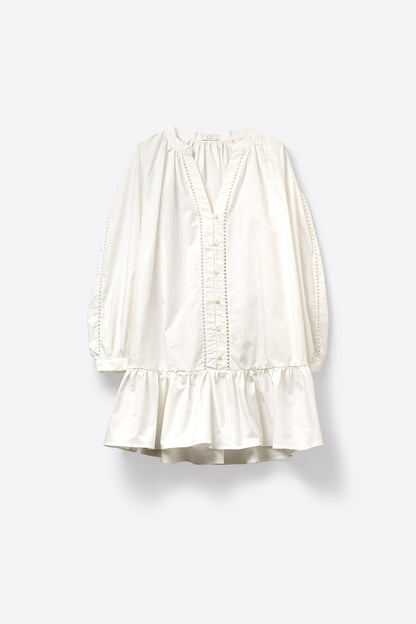 Lightweight Cotton Poplin Peasant Dress in white with Ruffle Hem - dress