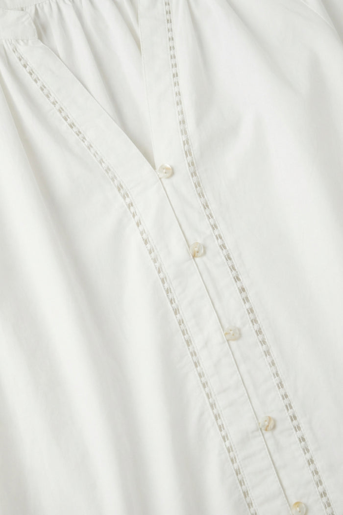Lightweight Cotton Poplin Peasant Dress in white with Ruffle Hem - dress