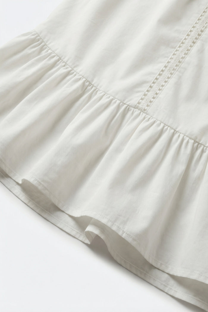 Lightweight Cotton Poplin Peasant Dress in white with Ruffle Hem - dress