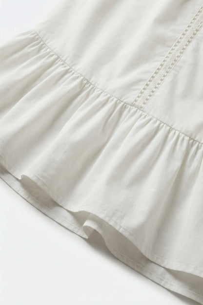 Lightweight Cotton Poplin Peasant Dress in white with Ruffle Hem - dress