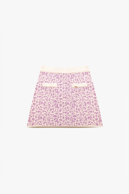 Lightweight knit mini skirt in lilac animal print