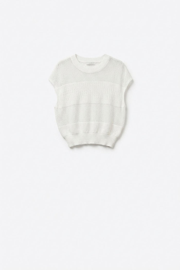 Lightweight Open-Knit Short Sleeve Sweater in white