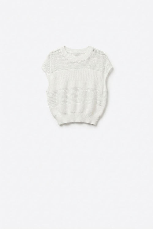 Lightweight Open-Knit Short Sleeve Sweater in white