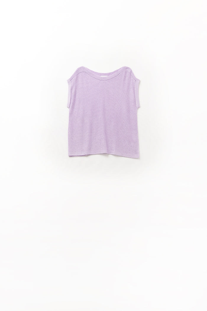 Lilac boat neck mesh sweater with dropped sleeves