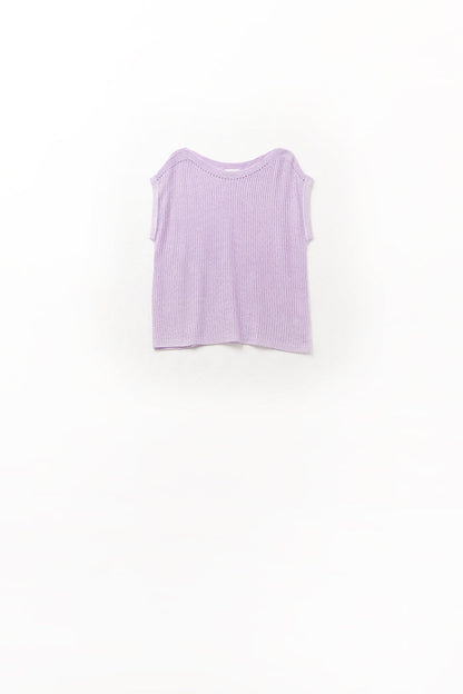 Lilac boat neck mesh sweater with dropped sleeves