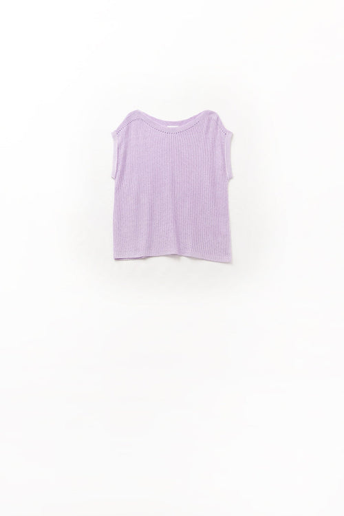 Lilac boat neck mesh sweater with dropped sleeves