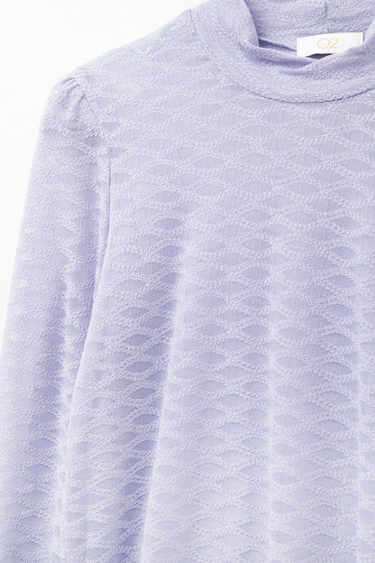 Lilac lace top with high neck and cuff detail