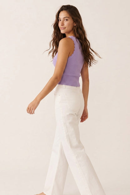 Lilac Ribbed Knit Scallop Edge Sleeveless Cropped Top
