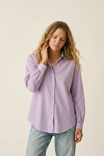 Lilac Stripe Lightweight shirt with embellished with strass - Shirts