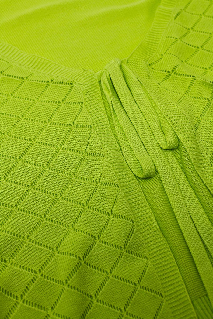 Lime Cardigan with Argyle Print and Tie Closing