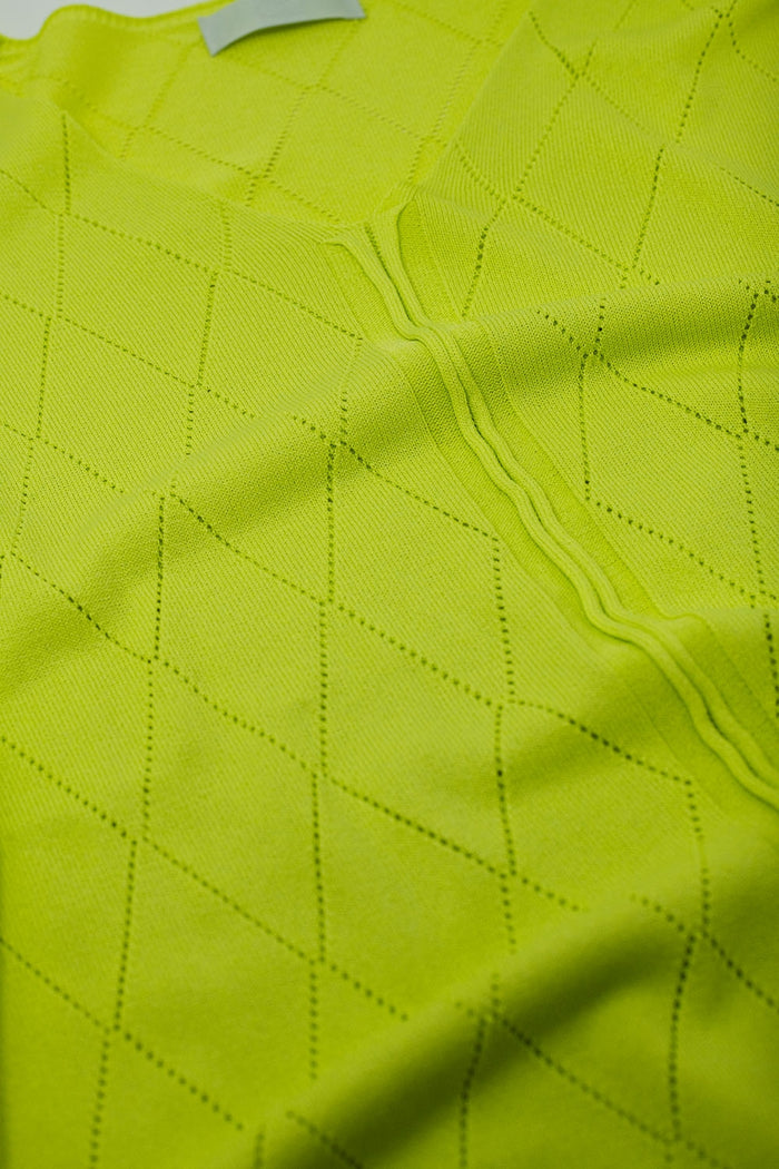 Lime Colored Short Sleeve Sweater With Argyle Pattern