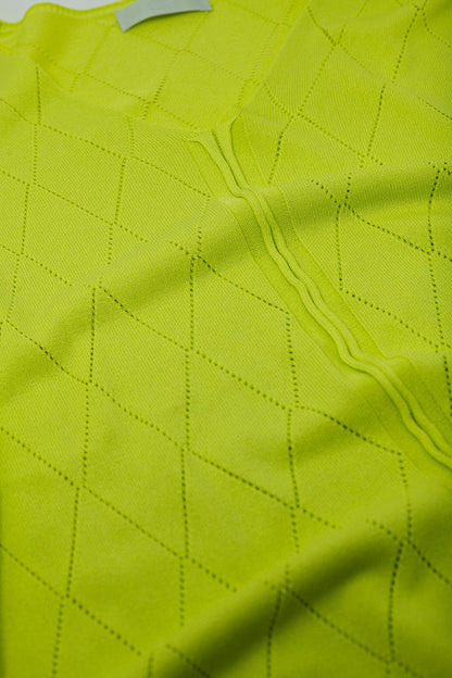 Lime Colored Short Sleeve Sweater With Argyle Pattern