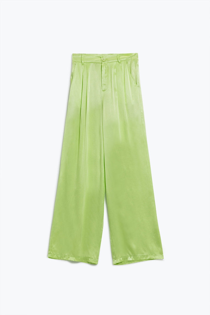 Lime Flared satin Pants With Pockets - trousers