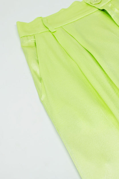 Lime Flared satin Pants With Pockets - trousers