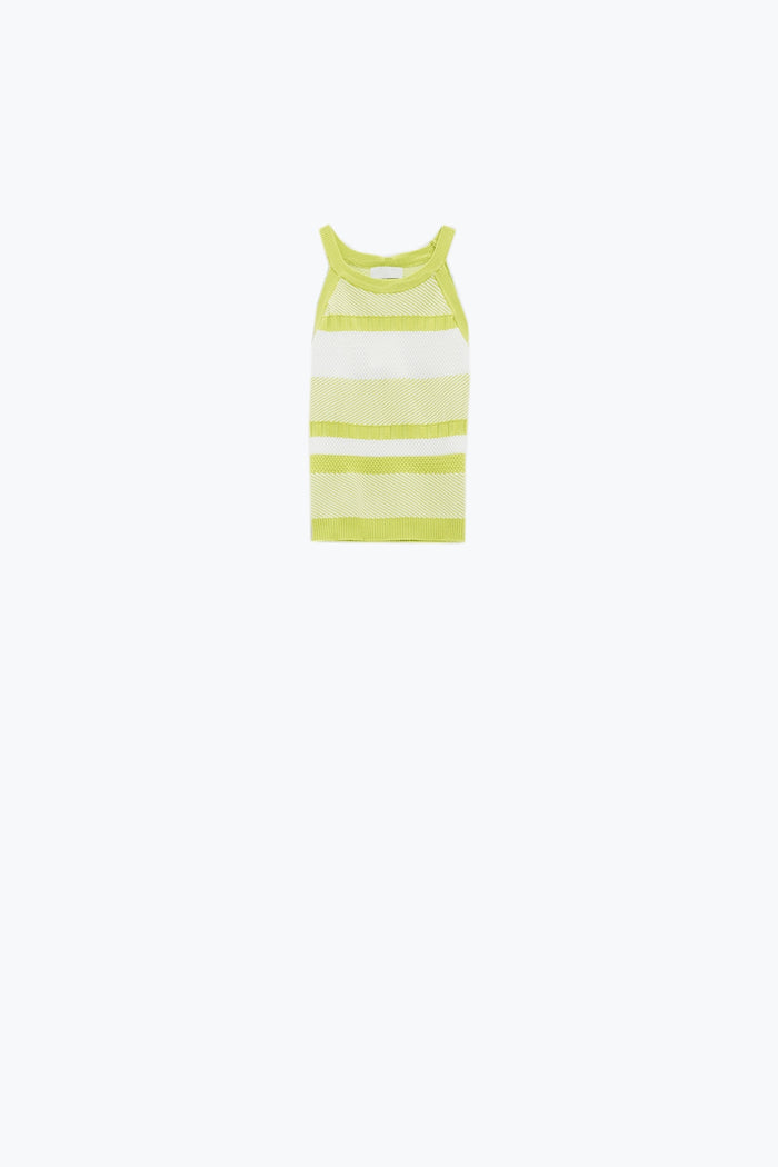 Lime Green Halter Tank top With Stripe Design In Different Knits