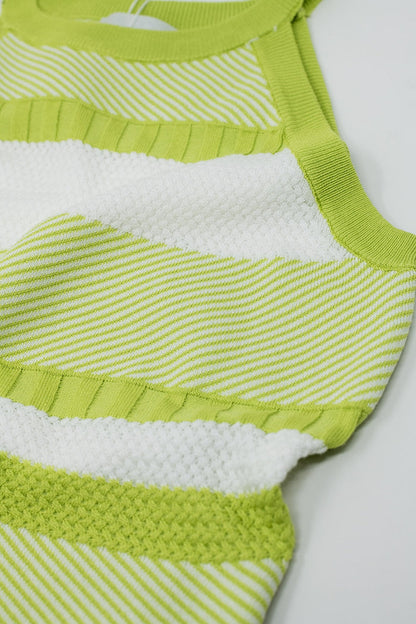 Lime Green Halter Tank top With Stripe Design In Different Knits