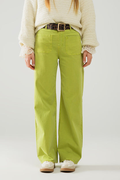 Lime Green Straight Leg Jeans With Front Pockets - Coloured Jeans
