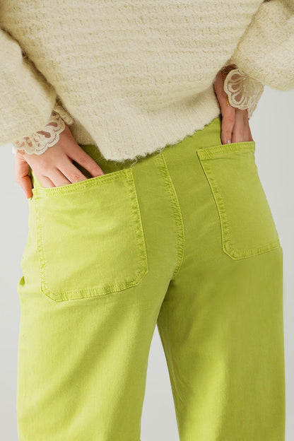 Lime Green Straight Leg Jeans With Front Pockets - Coloured Jeans