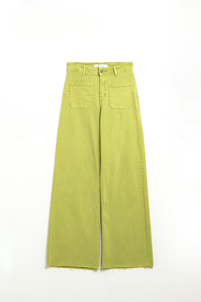 Lime Green Straight Leg Jeans With Front Pockets - Coloured Jeans