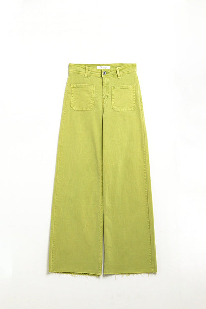 Lime Green Straight Leg Jeans With Front Pockets - Coloured Jeans