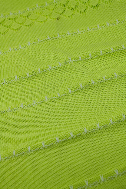 Lime midi sleeveless dress with v-neck and crochet design - dress