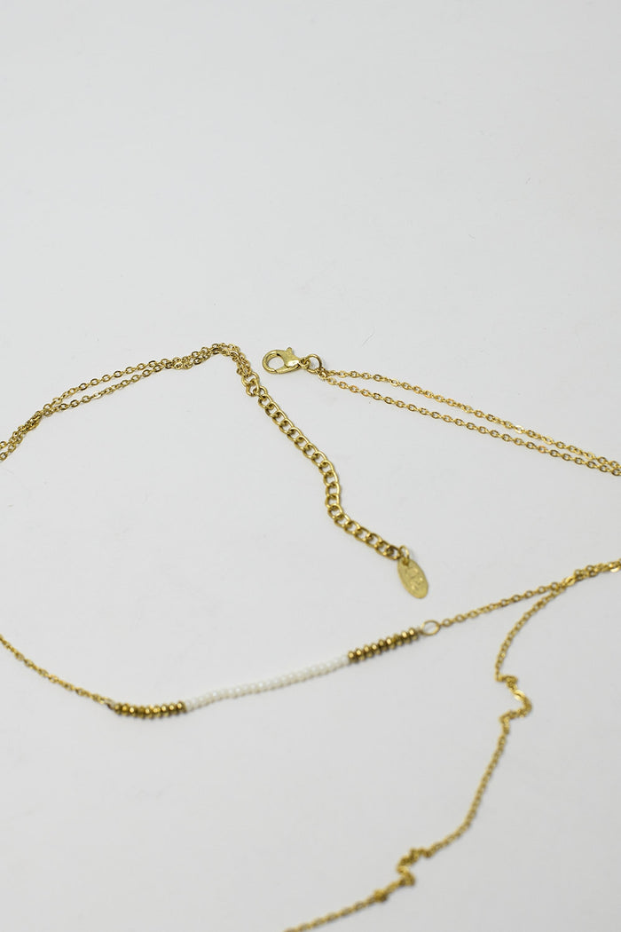 Long 2 in 1 gold necklace with bead details