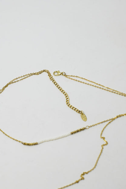Long 2 in 1 gold necklace with bead details