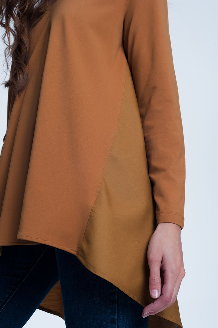 Long brown t-shirt with long sleeves - Shirts, top