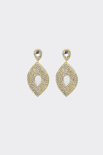 Long Rhomboid Earings With Big Center Jewel and Strass Details