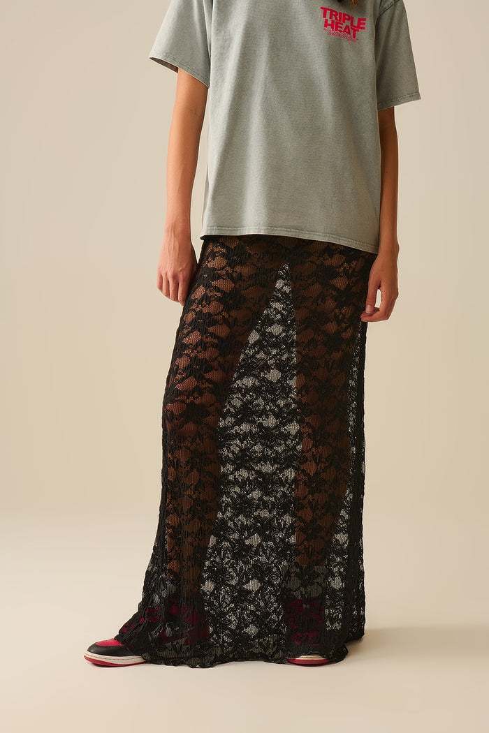 Long Sheer Black Bohemian Style Skirt