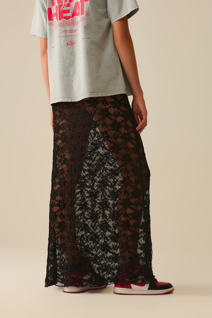 Long Sheer Black Bohemian Style Skirt