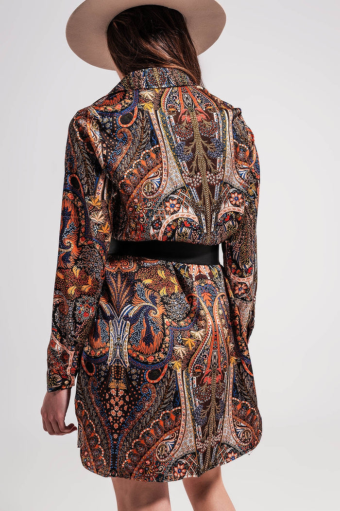 Long Sleeve paisley mini Dress in black - dress