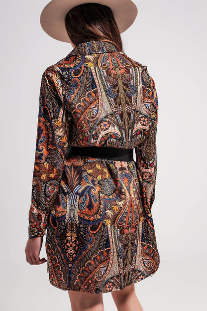 Long Sleeve paisley mini Dress in black - dress