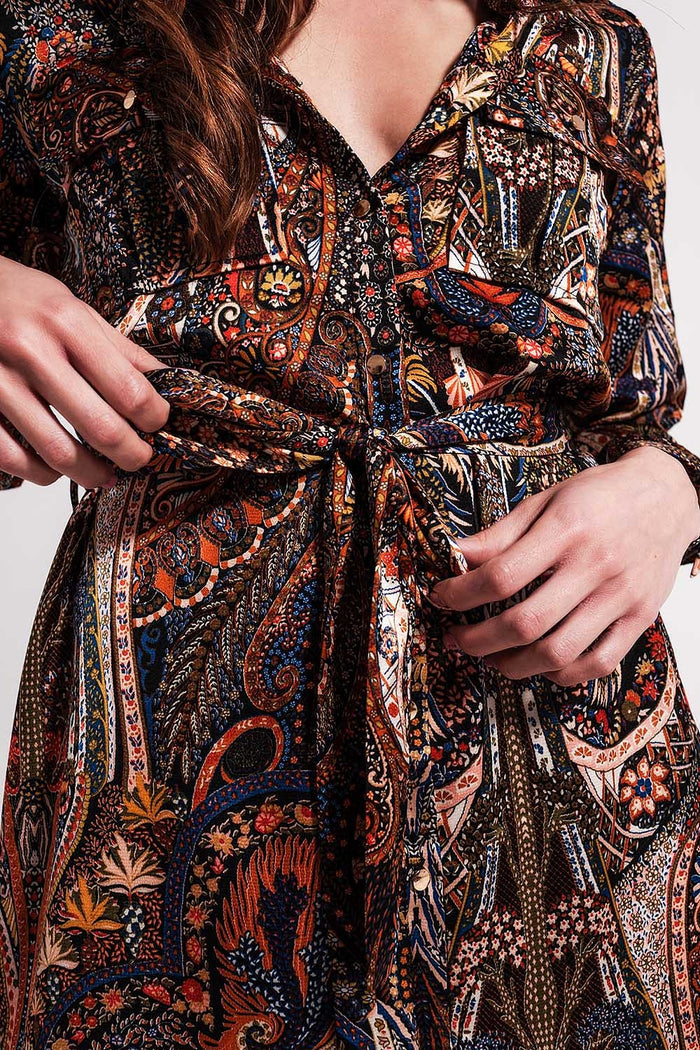 Long Sleeve paisley mini Dress in black - dress