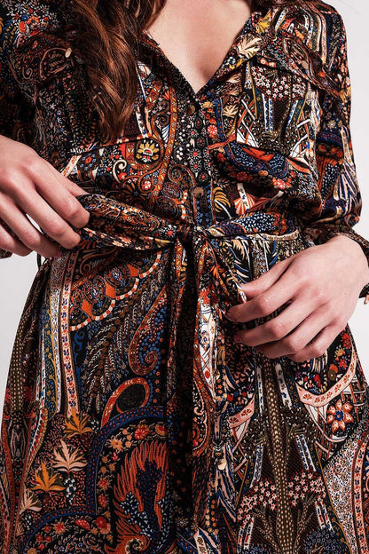 Long Sleeve paisley mini Dress in black - dress