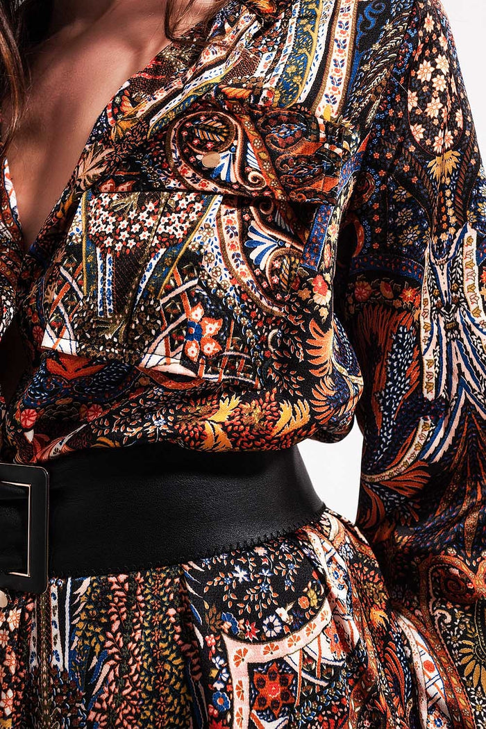 Long Sleeve paisley mini Dress in black - dress