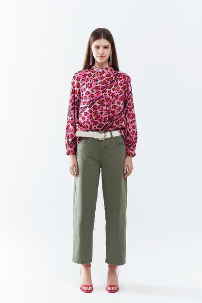 Long Sleeved Blouse In Trendy Fuchsia Leopard Print - Shirts