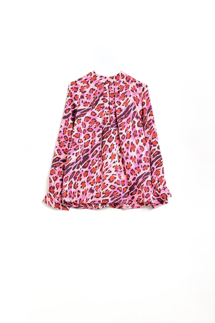 Long Sleeved Blouse In Trendy Fuchsia Leopard Print - Shirts