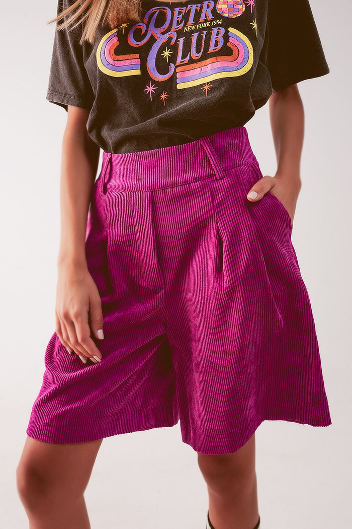 Longline short in fuchsia cord - trousers