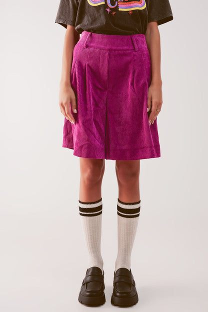 Longline short in fuchsia cord - trousers