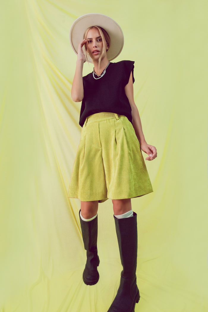 Longline short in lime cord - trousers