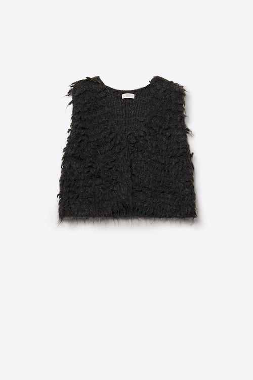 Luxurious vest with black long-haired texture